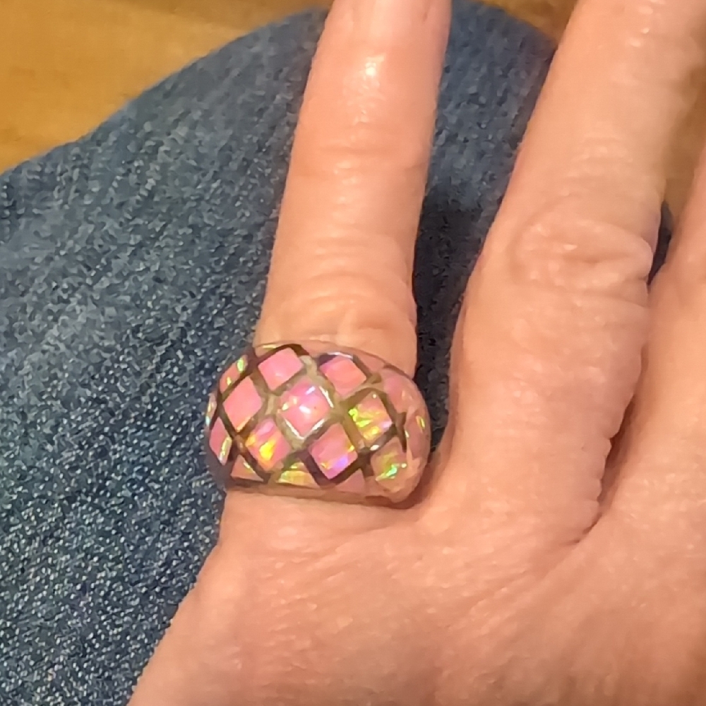 Pink and Silver Lattice Dome Ring
